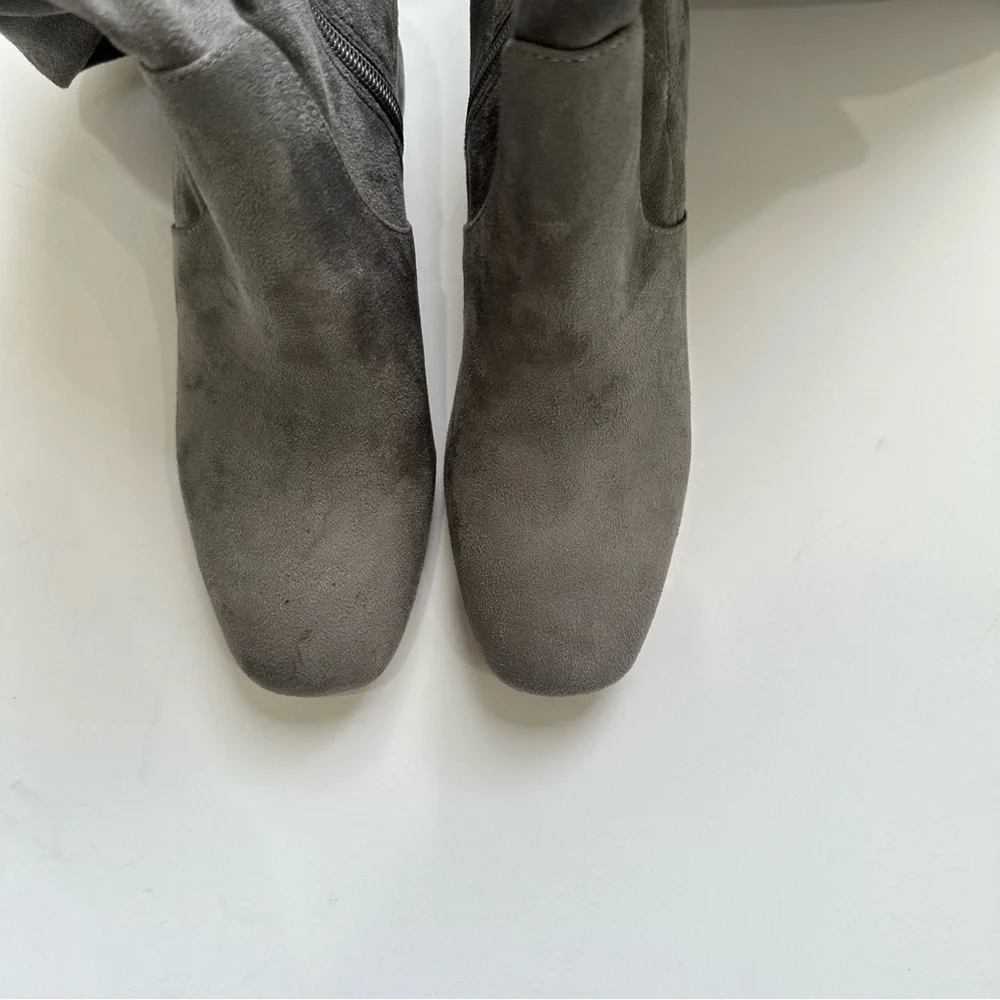 Marc fisher charlote over the knee Gray microsuede square toe boots 6.5